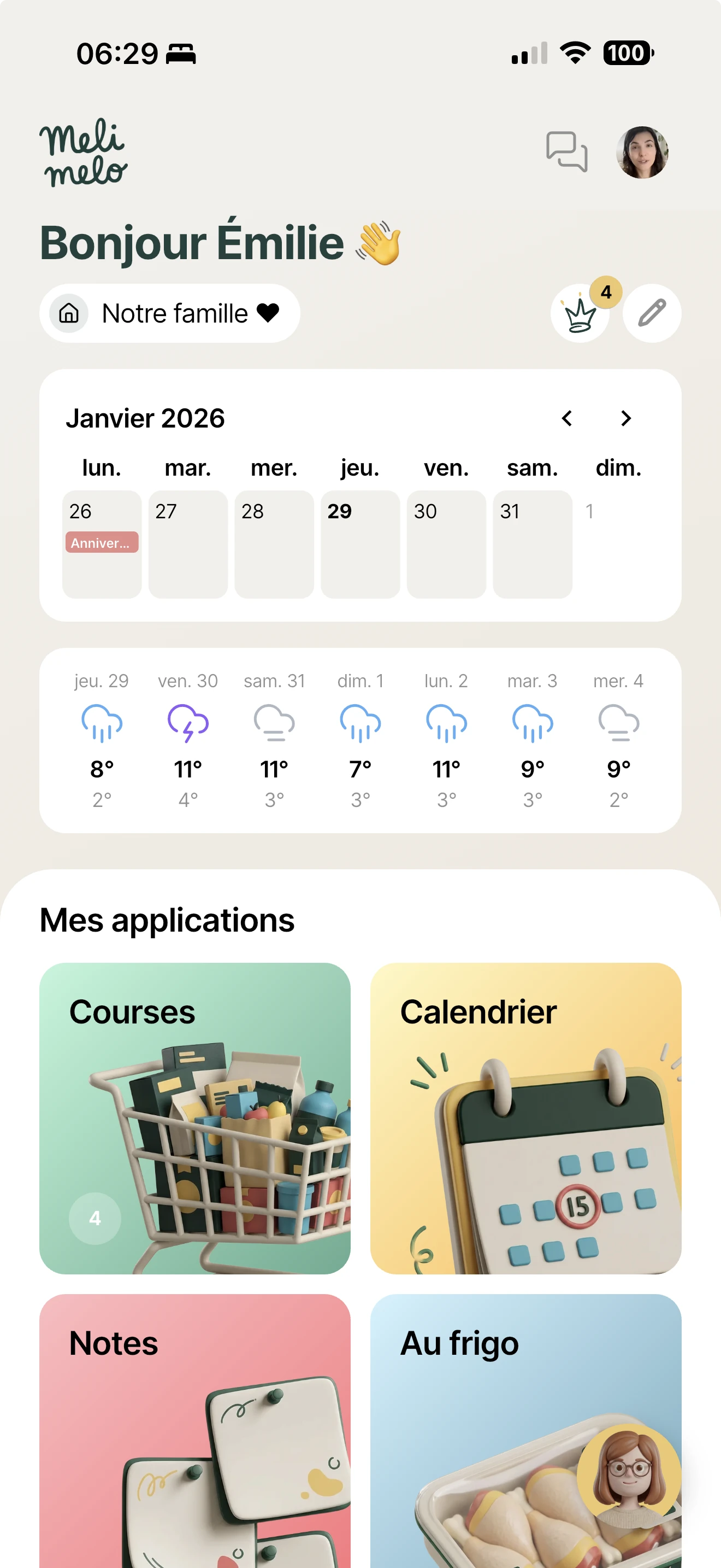 Écran d’accueil de Melimelo