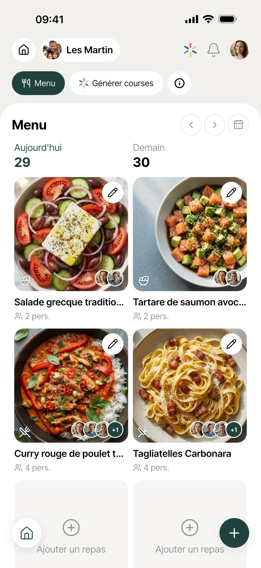 Menu de la semaine de Melimelo sur iPhone