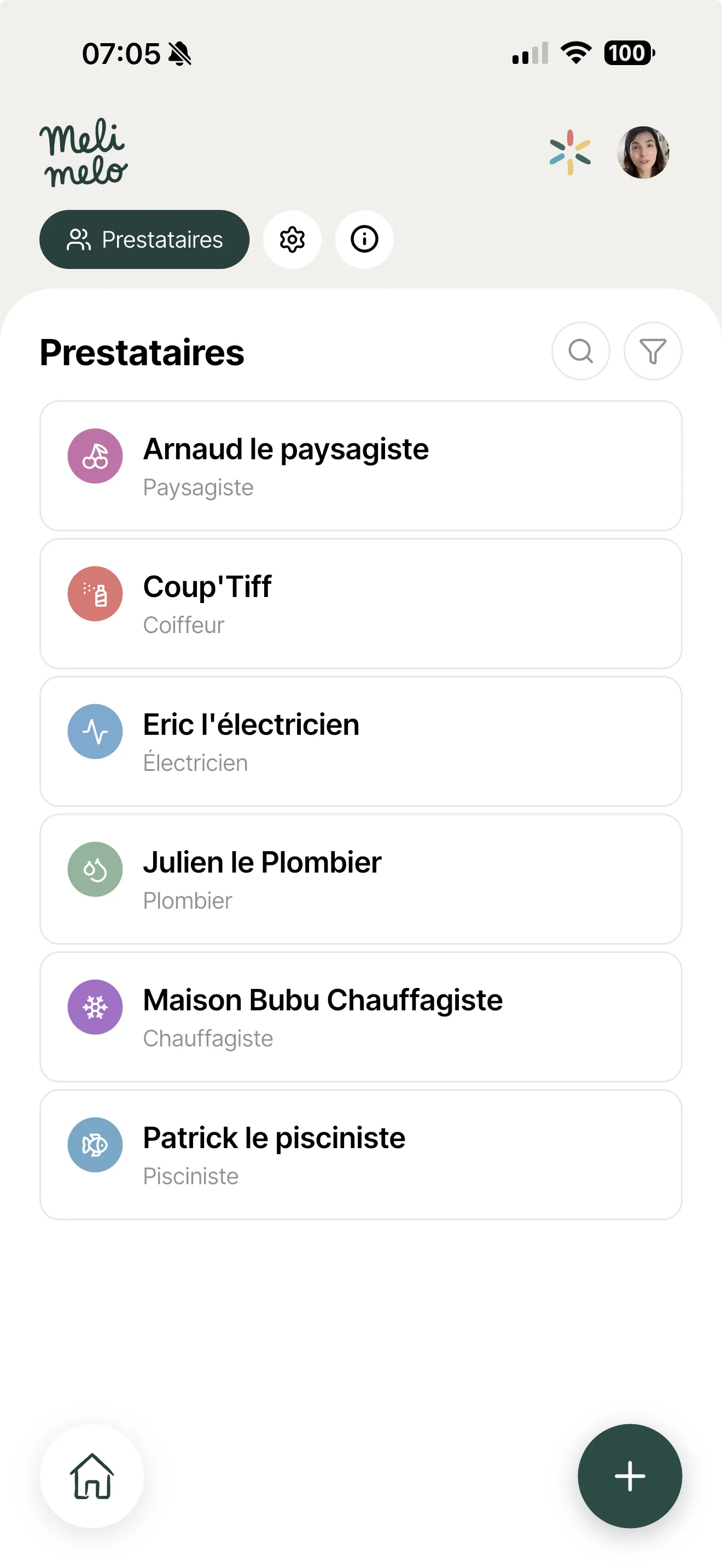 Module Prestataires sur iPhone
